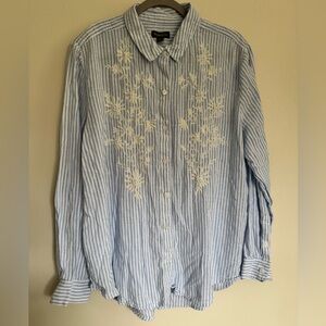 STYLE & CO Linen Blend Floral Embroidered Button Front Shirt - Women's Size XL